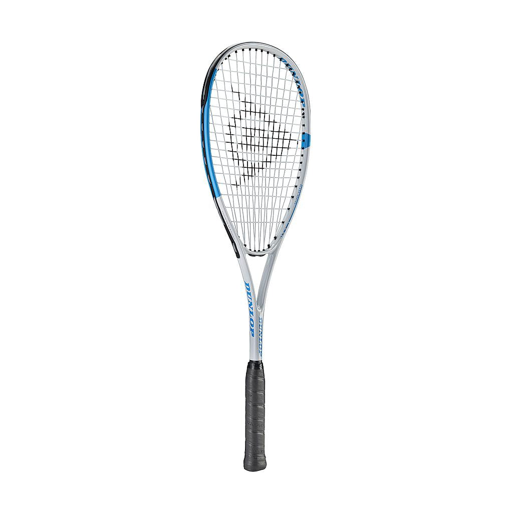 Dunlop Blaze Inferno squash racket with red and black design, lightweight sporting goods for competitive squash play.