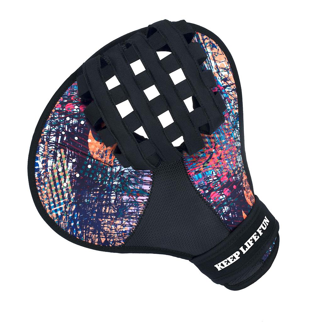 Waboba Catch Neoprene Water Glove with Pro Ball for water sports, showing the neoprene glove and blue pro ball in hand.