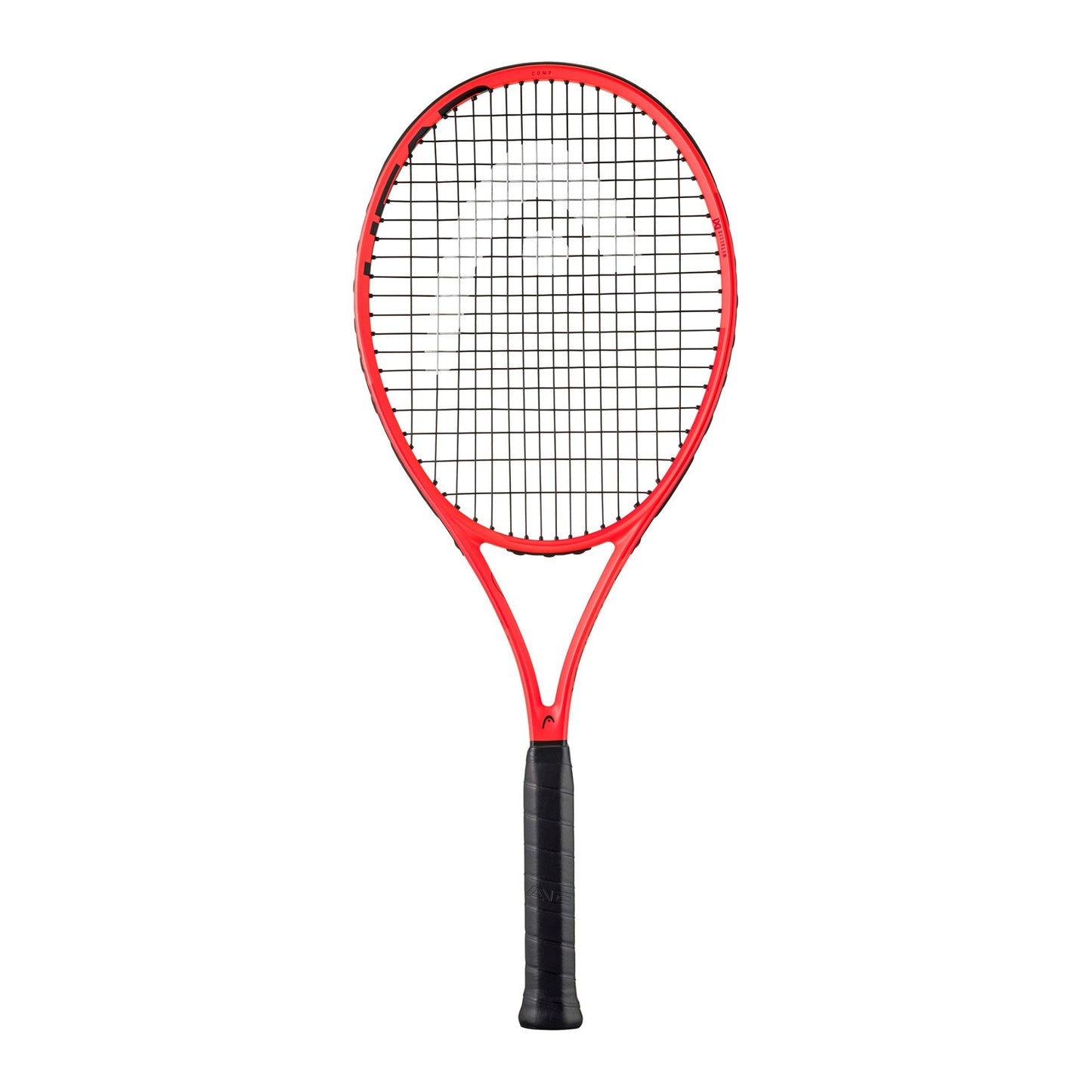 Head MX Attitude Comp tennis racket with grip 3, showing the sleek black and red frame and string pattern.