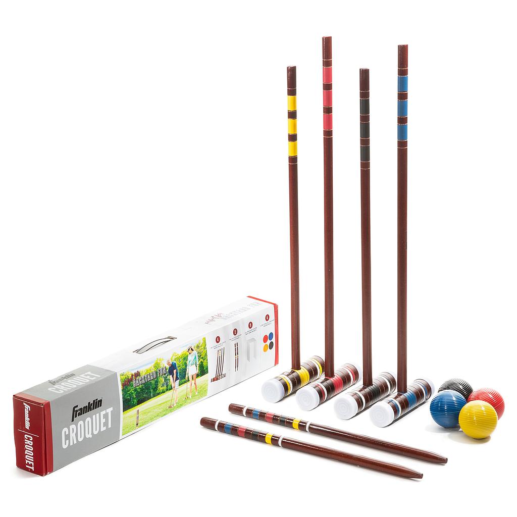 Franklin starter croquet set with colorful balls, mallets, and wickets for outdoor lawn game play.