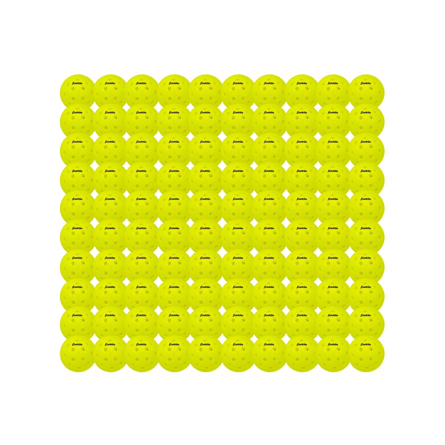 Franklin X-40 outdoor pickleballs in a pack of 100, durable plastic balls for outdoor pickleball games.