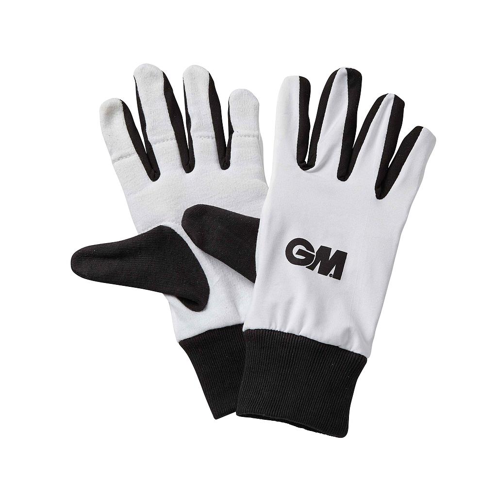 Gunn and Moore cricket batting gloves with cotton padded inners, featuring white and blue protective padding for cricket players