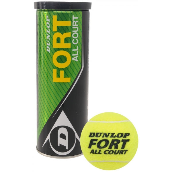 Dunlop Fort All Court tennis balls stacked in a cluster, designed for versatile play on all court surfaces.