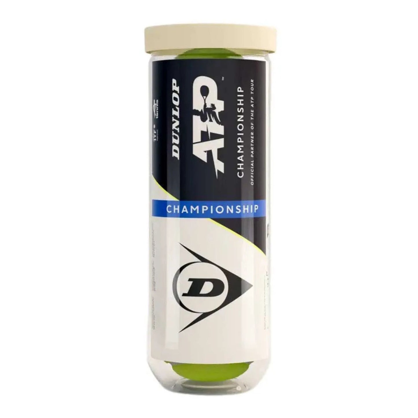 Dunlop ATP Championship tennis balls in a pack, designed for professional-level tennis play and training.