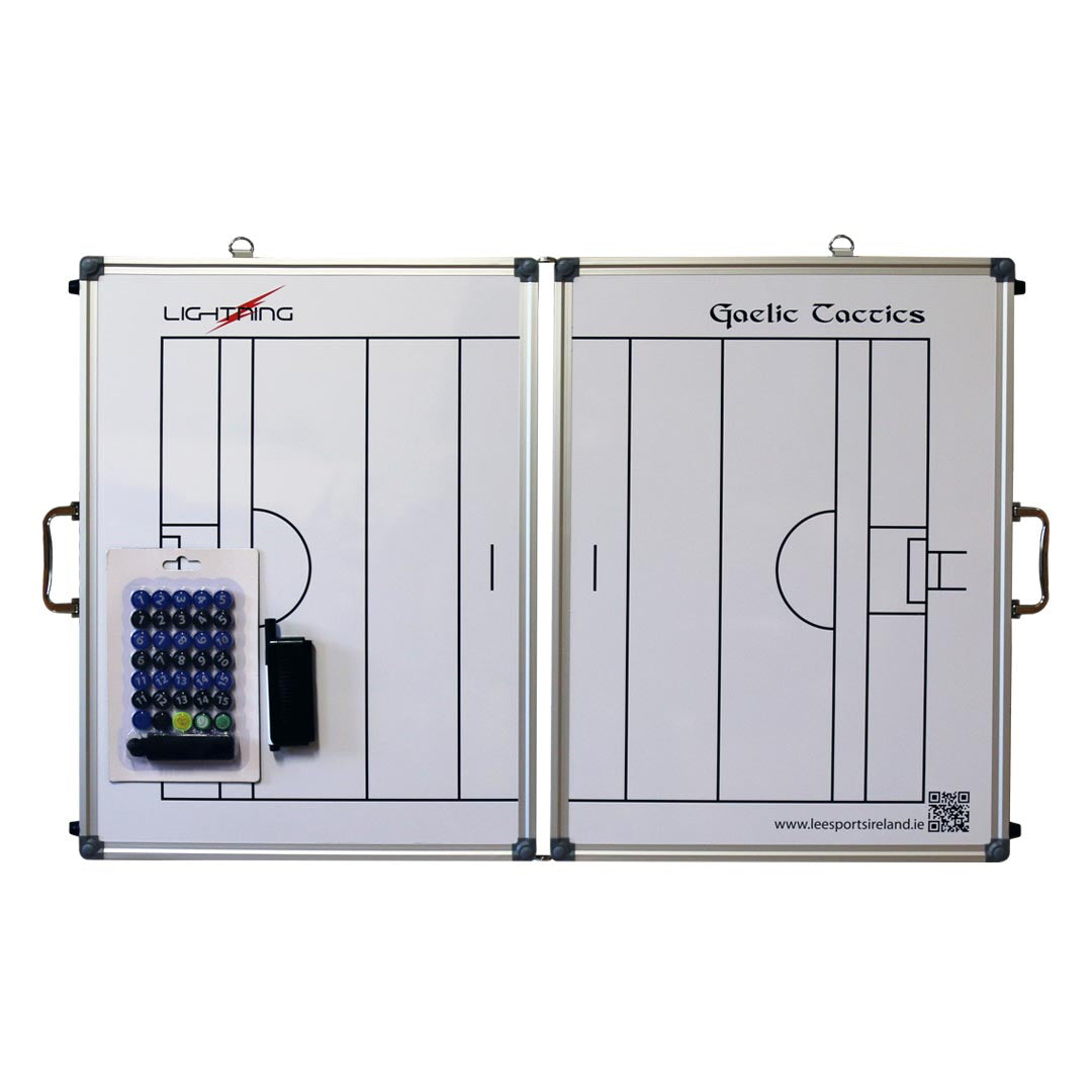 Lightning Gaelic Sport Foldable Tactic Board by LS-Sportif, showing a compact, foldable sports tactic board with Gaelic sport markings.