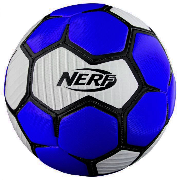 Nerf Proshot soccer ball for sporting goods, featuring bright orange and black design with Nerf branding and textured surface.
