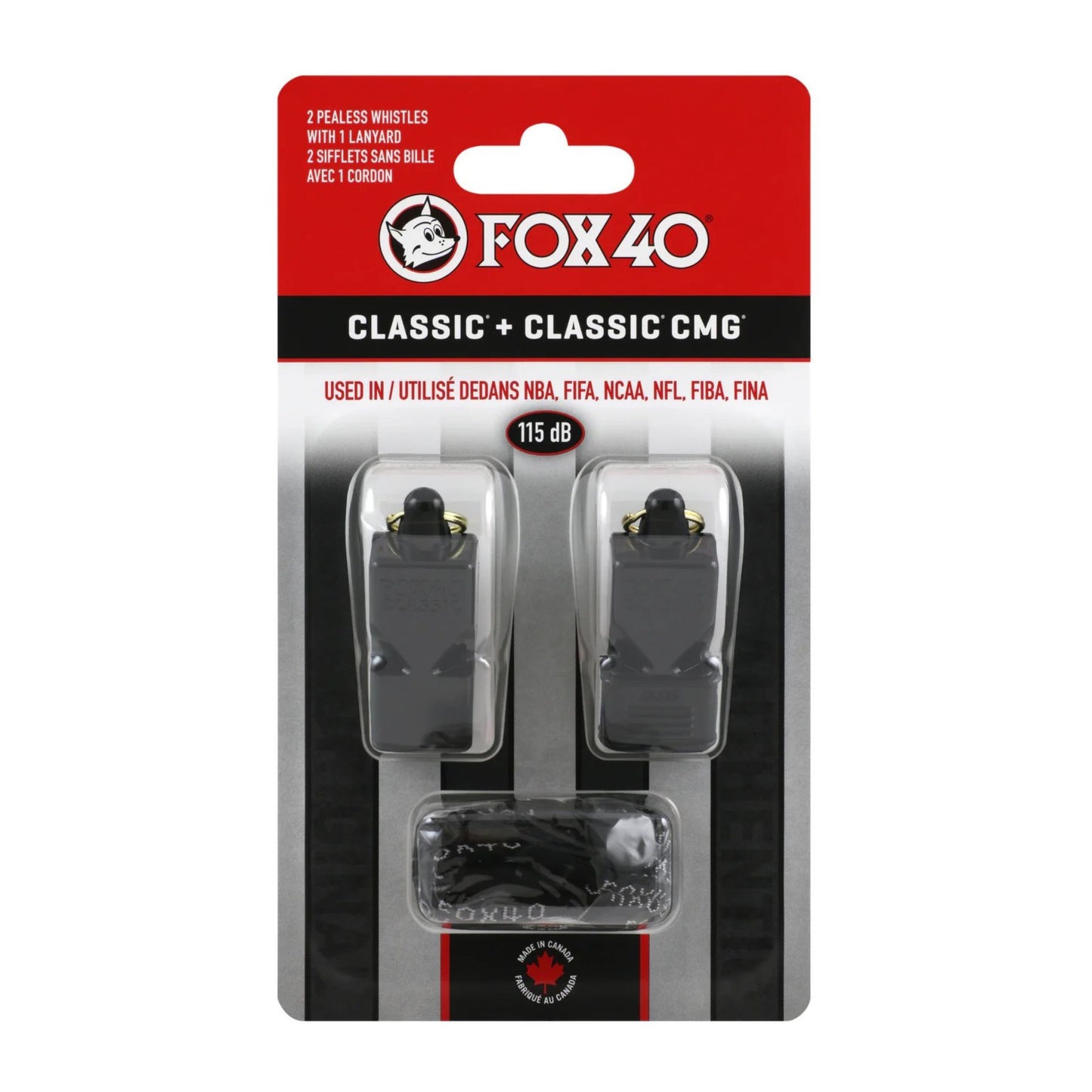 Fox 40 Whistle Twin Pack showing two bright yellow sporting goods whistles with lanyards for safety and signaling.
