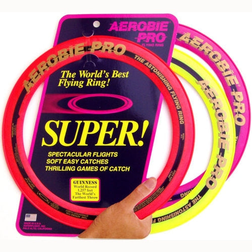 Allsports Superstore Aerobie 13-inch Pro Flying Ring for outdoor games, showing a colorful flying disc in mid-air.