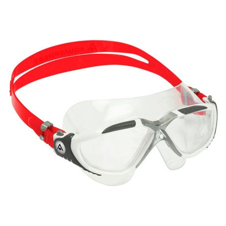 Aquasphere Vista swimming mask with clear lens and adjustable strap, designed for comfortable underwater swimming.