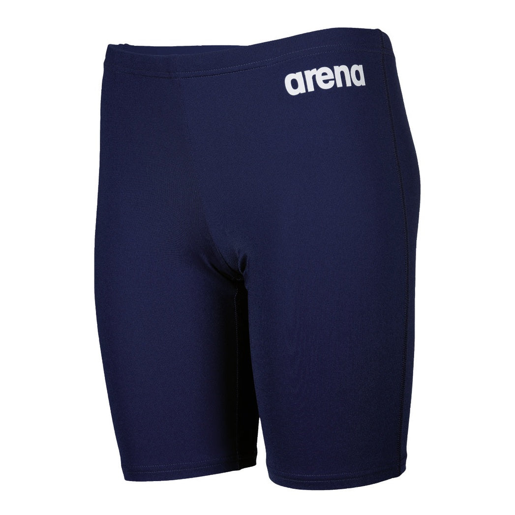 Junior Arena solid swim jammer, high-performance swimming shorts for boys, featuring a sleek design and comfortable fit.