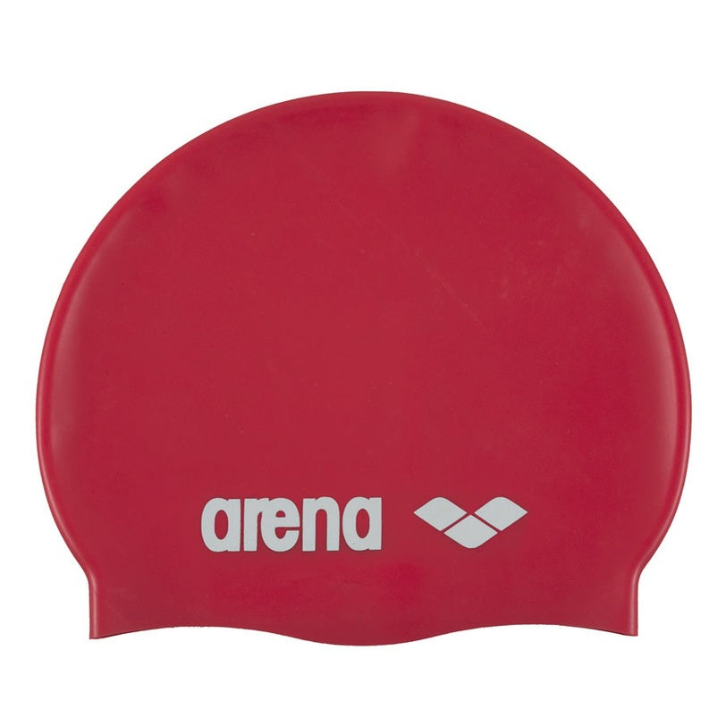 Arena Classic Junior silicone swim cap, blue swimming cap for kids, designed for comfort and durability in the water.