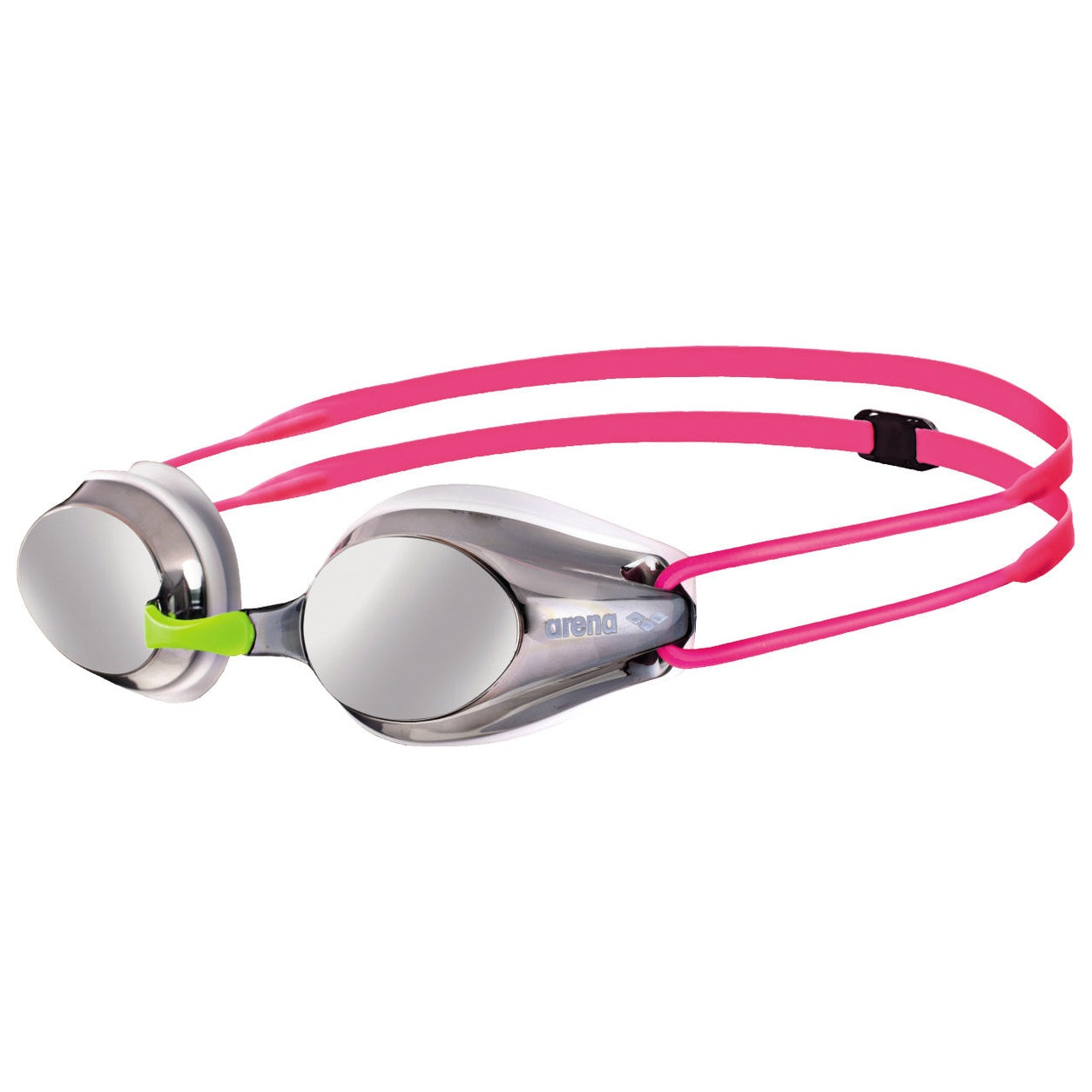 Arena Tracks Mirror Junior Swim Goggles, black and blue swimming goggles with mirrored lenses for young swimmers.