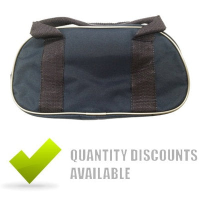 Navy nylon 2-bowl bag with zip closure by Cartasport used for carrying lawn bowls, showing the bag's exterior design.