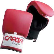 Large red Cartasport boxing Pu mitts with mesh palms, designed for training and sparring.
