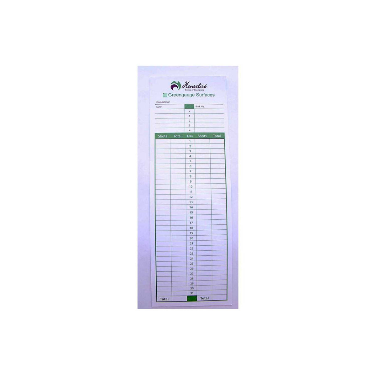 Henselite Bowls Score Cards pack of 100, sporting goods accessory for keeping score in lawn bowls matches.