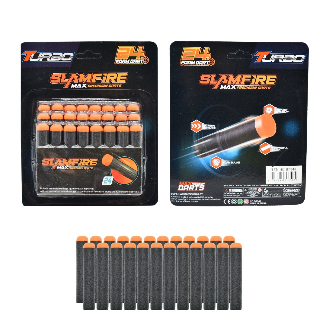 Fast Pioneer soft foam dart bullets, 24-pack, sporting goods toy darts for nerf blasters, shown in bright colors on a white background.