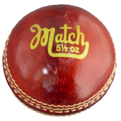 Cricket match ball by Cartasport, 5.5 oz regulation weight leather cricket ball with detailed stitching and brand logo.