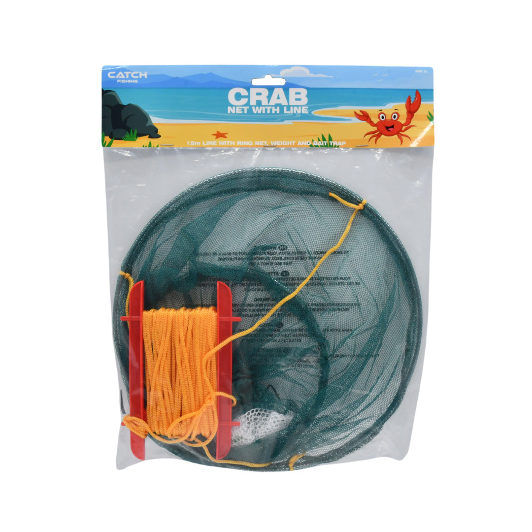 Catch Fishing crab drop net with line, sporting goods for crabbing, featuring a mesh net and sturdy handle for easy use.