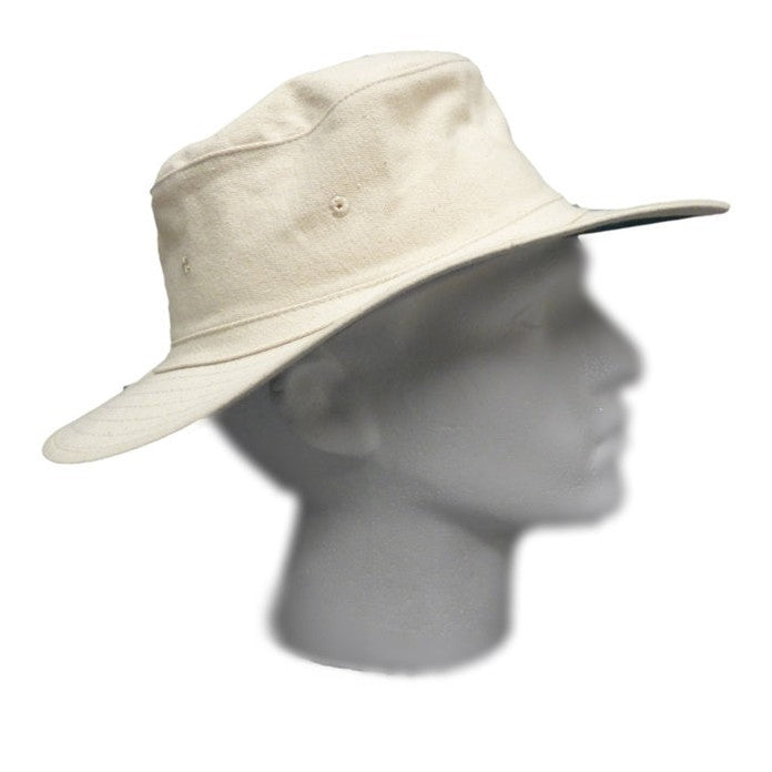 Kookaburra wide brim cricket hat in white with adjustable strap, designed for sun protection during cricket matches.