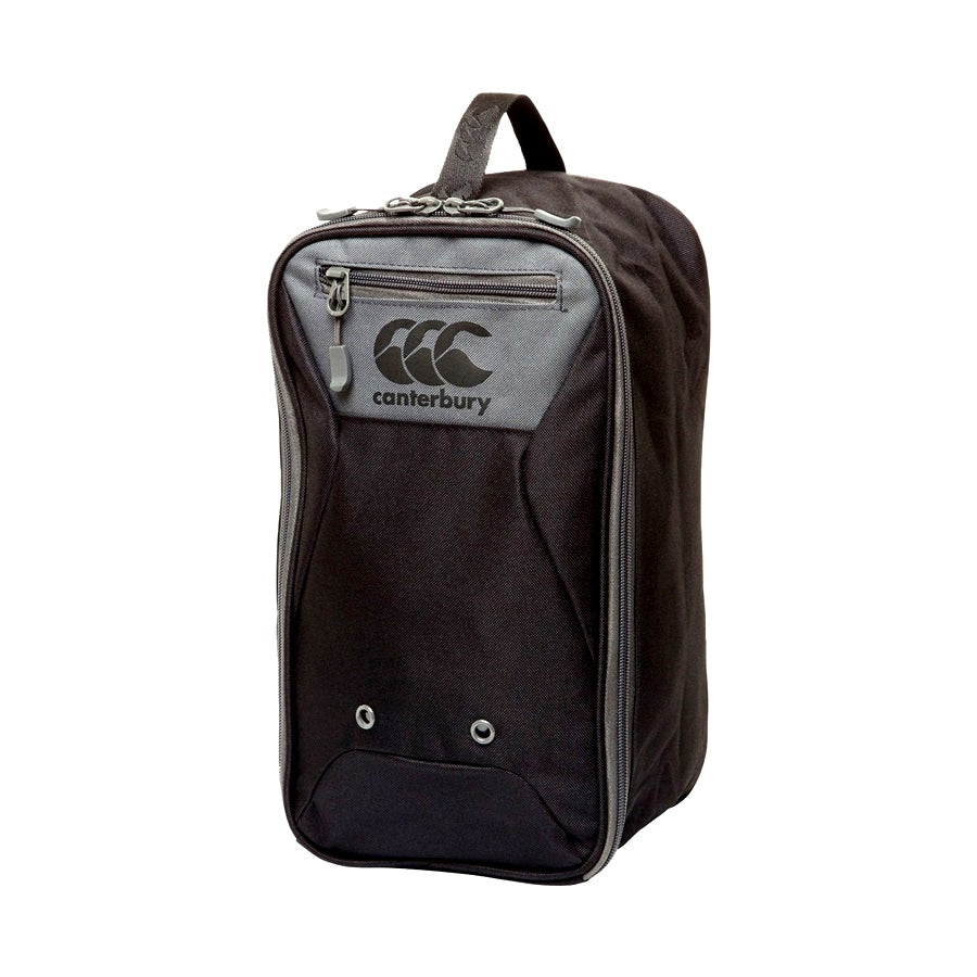 Canterbury rugby boot bag with adjustable shoulder strap and zippered main compartment for storing rugby cleats and gear.