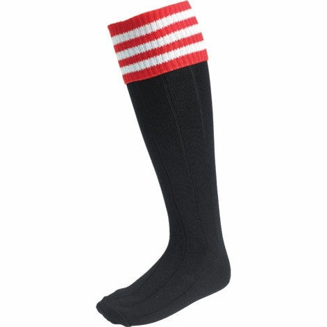 Cartasport Euro Sock 3 Stripe football contrast socks in white with three black stripes, designed for sports and active wear.