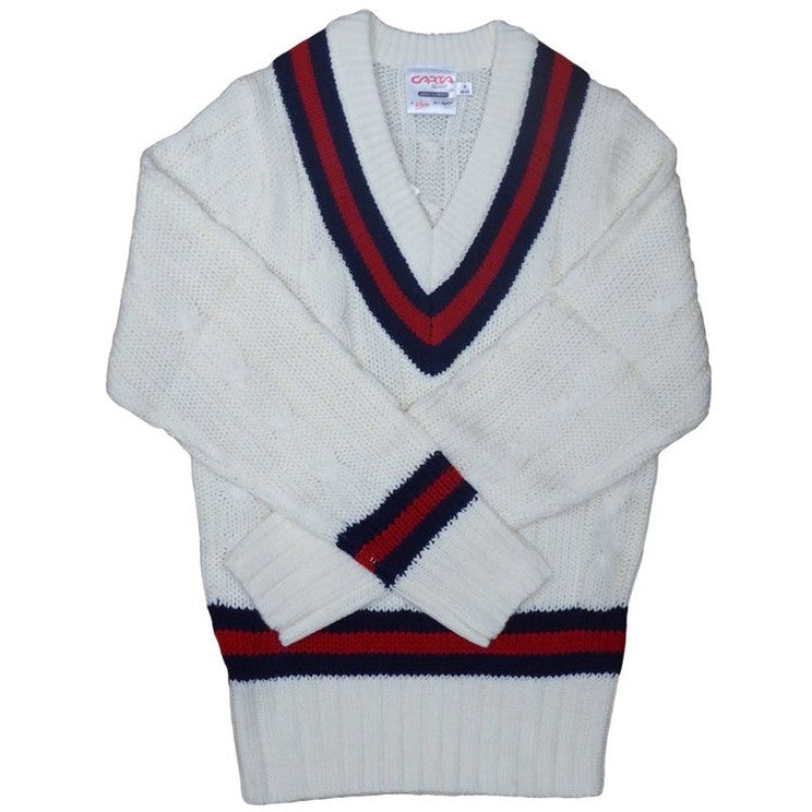 Cartasport cable knit cricket sweater featuring a classic design, warm wool blend, and ribbed cuffs for a comfortable fit.
