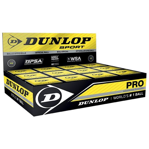 Set of 12 Dunlop Pro squash balls, sporting goods, featuring the Dunlop logo and standard orange color for competitive play.