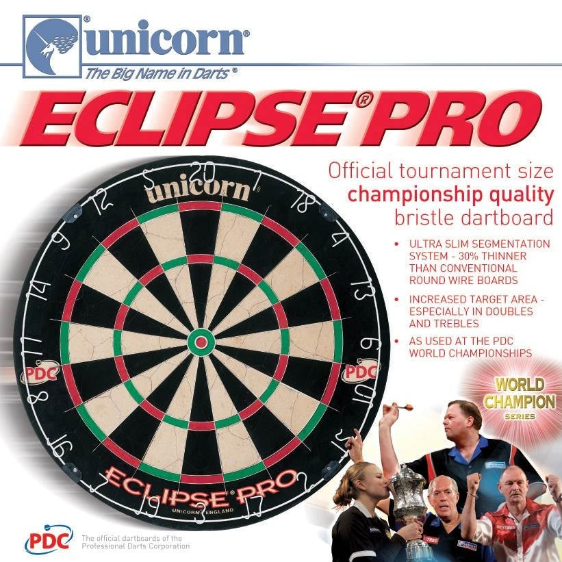 Unicorn Upl Eclipse Pro Bristle Dart Board with colorful unicorn design for recreational and competitive darts play.