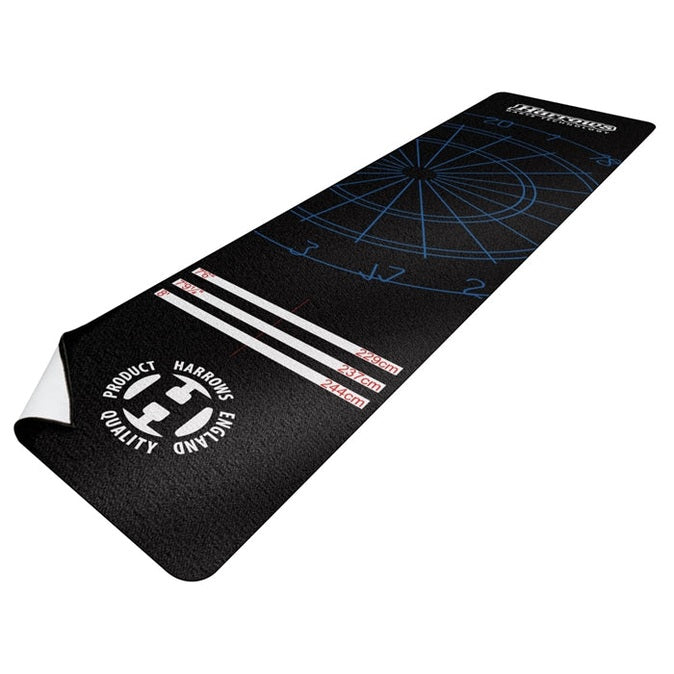 Harrows nylon darts mat with black and green design, ideal for protecting floors during darts games