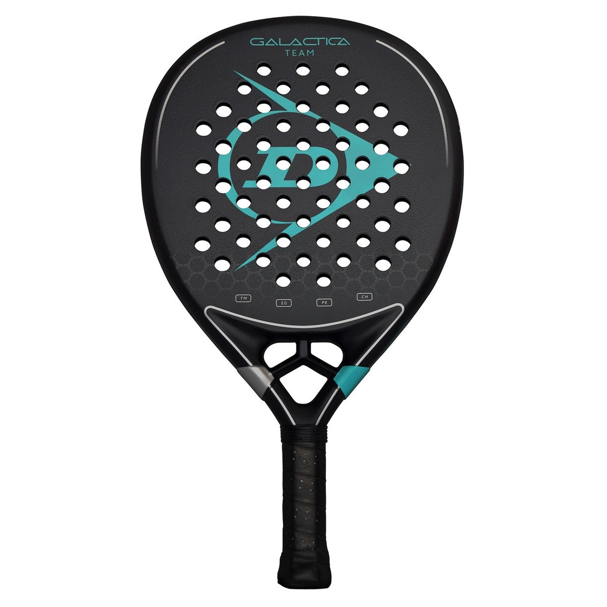 Dunlop Padel Racket Galactica Team with black and yellow design, featuring the Dunlop and Slazenger logos on the face and handle.