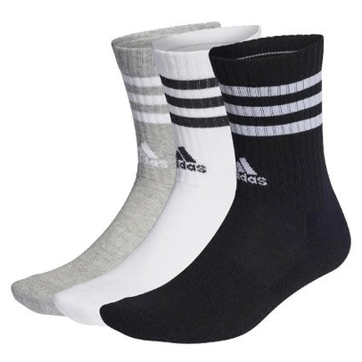 Set of three Adidas Cushion Crew Socks with padded ankle and arch support, ideal for sports and active wear.