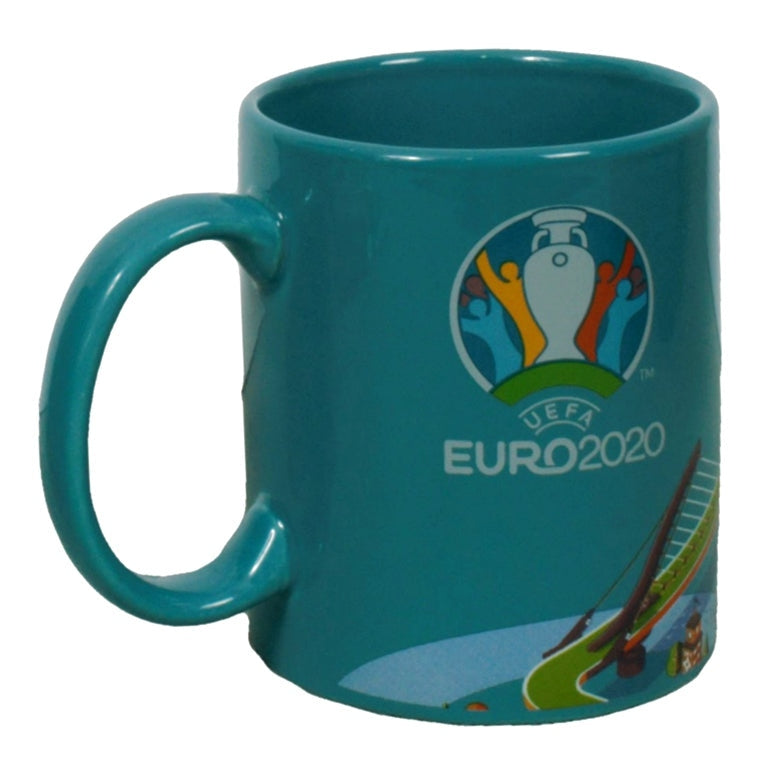 Euro 2020 mug featuring UEFA Euro 2020 branding, colorful design, and logo, perfect for football fans.