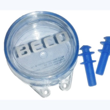 Beco silicone swimming earplugs in a tree shape, one size, designed to fit comfortably and protect ears during water activities.