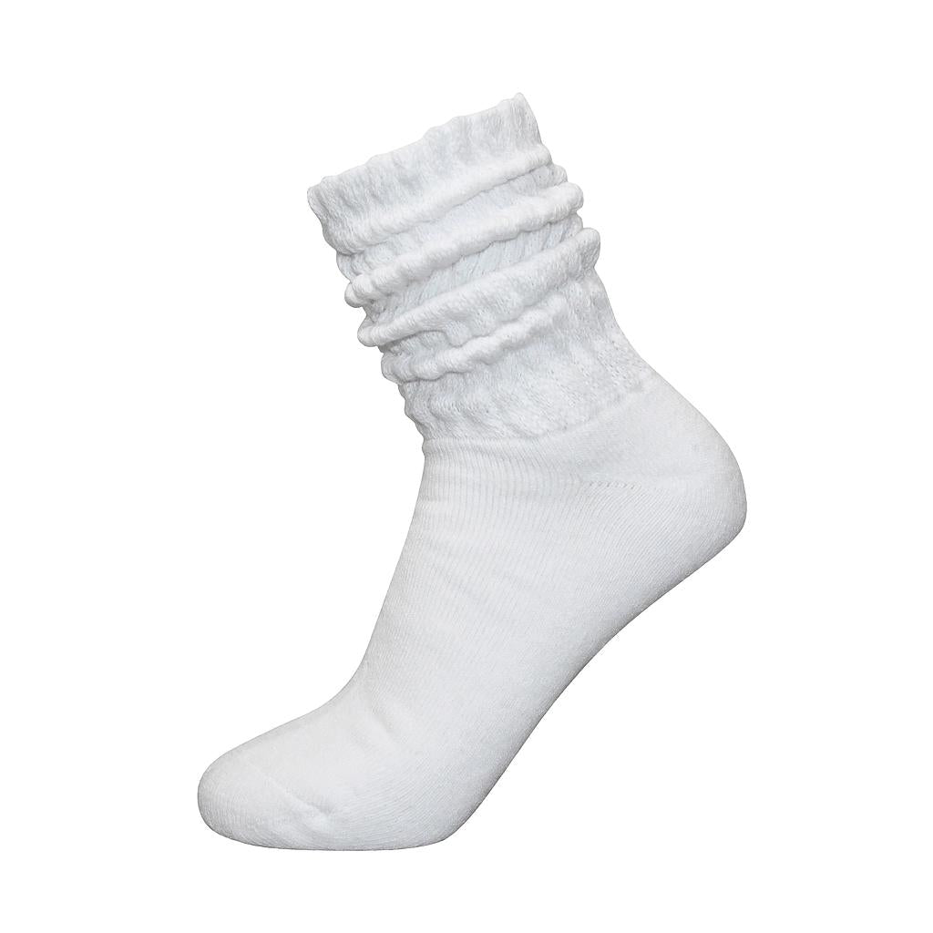A pair of white Exceptio Slouch Socks for sporting activities with a relaxed fit and ribbed texture, designed for comfort and style.