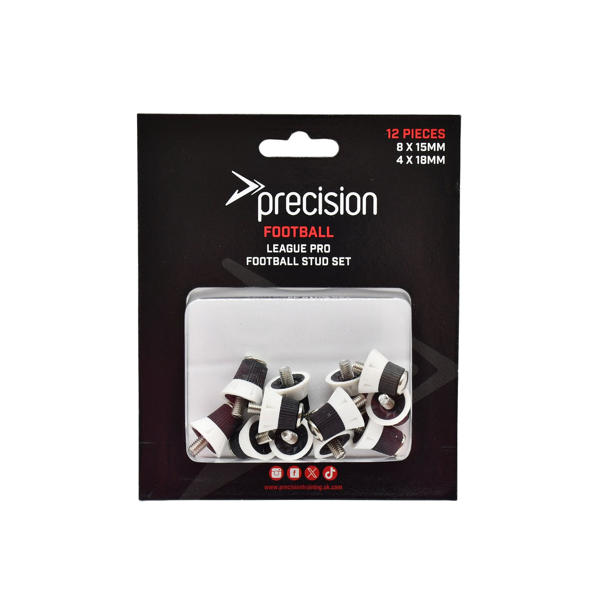 Precision League Pro football stud set for sporting goods, featuring metal studs for enhanced grip and durability.