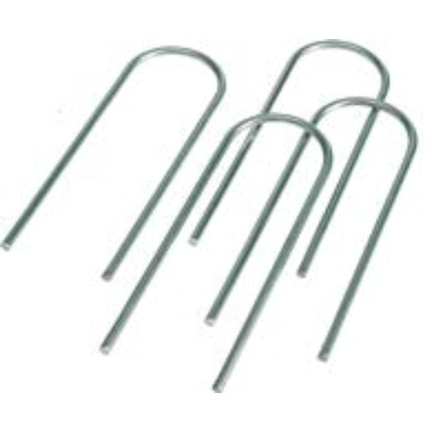 Set of four Cartasport football ground U metal anchors for securing goalposts and equipment on the field.