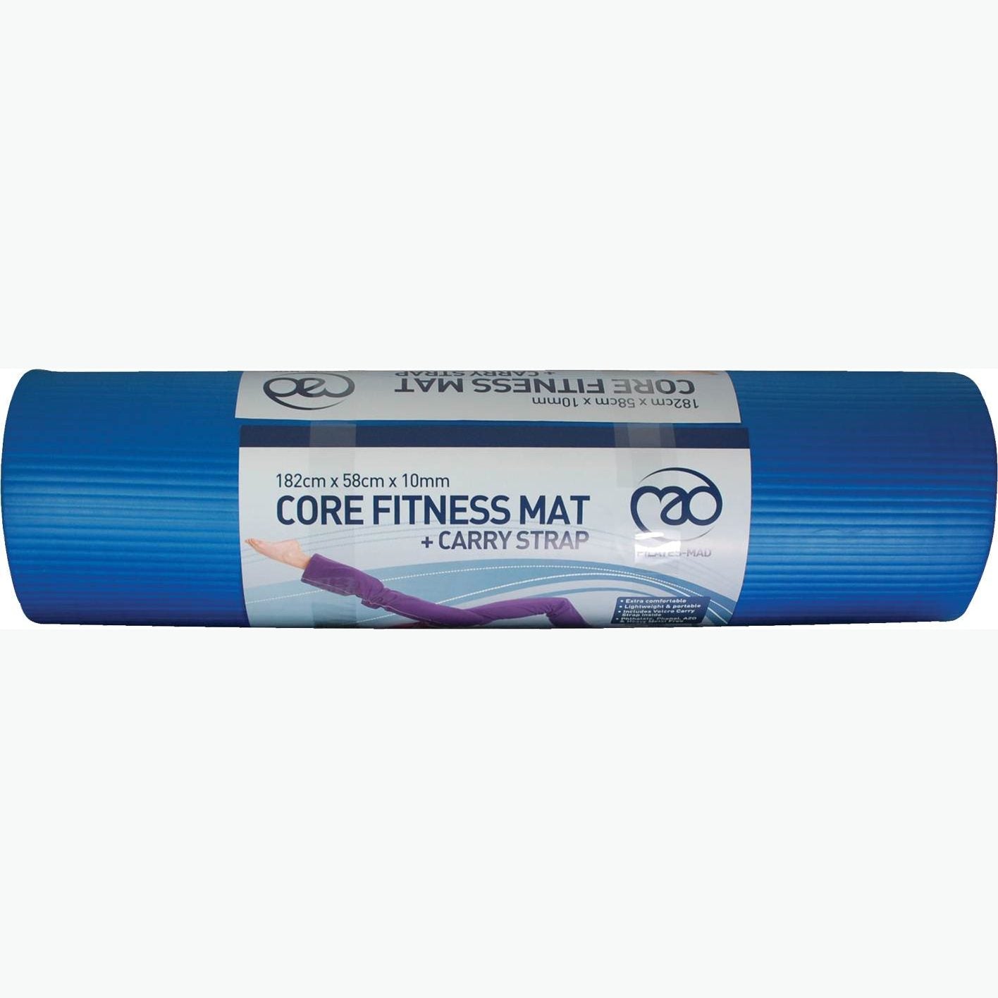 Fitness Mad Keepfit core fitness mat, 10mm thick yoga and exercise mat with textured surface for stability.