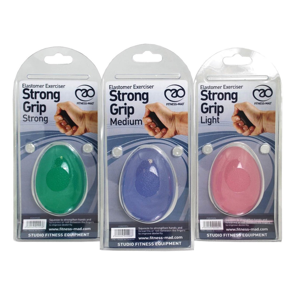 Fitness Mad KEEPFIT hand exerciser with textured grip for finger and hand strength training, shown in a close-up view.