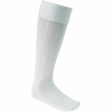 Plain white Cartasport football sock with ribbed cuff and athletic design, suitable for sports and casual wear.