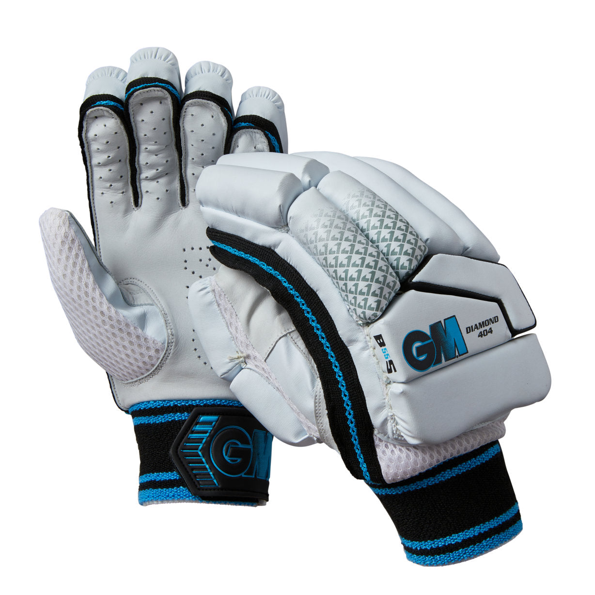 Gunn & Moore GM Batting Gloves 404 for cricket, black and white protective gloves with padded palms and finger protection.