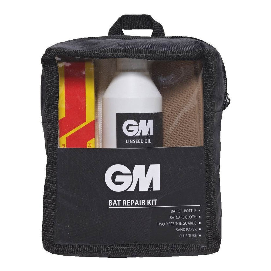 Gunn & Moore GM Cricket Bat Repair Kit 4054 with tools and accessories for cricket bat maintenance, displayed in the image