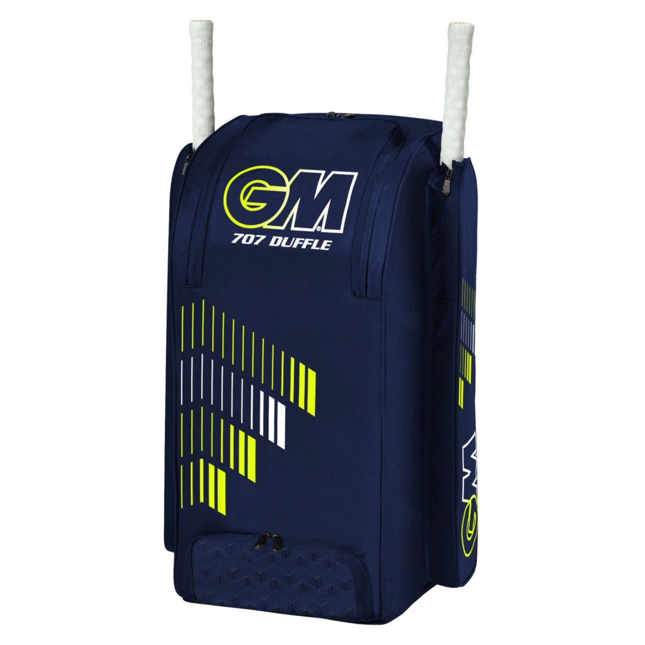 Navy Gunn & Moore GM Cricket 707 Duffle bag with sturdy handles and zipper closure, designed for cricket gear storage.