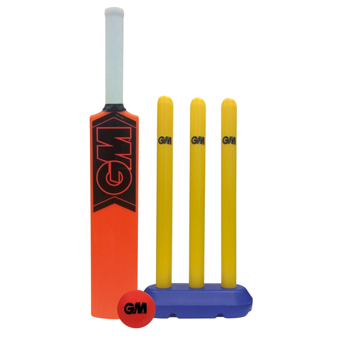 Gunn & Moore GM Opener Cricket Set for ages 4-8, includes cricket bat, ball, and stumps, suitable for young children learning cricket.