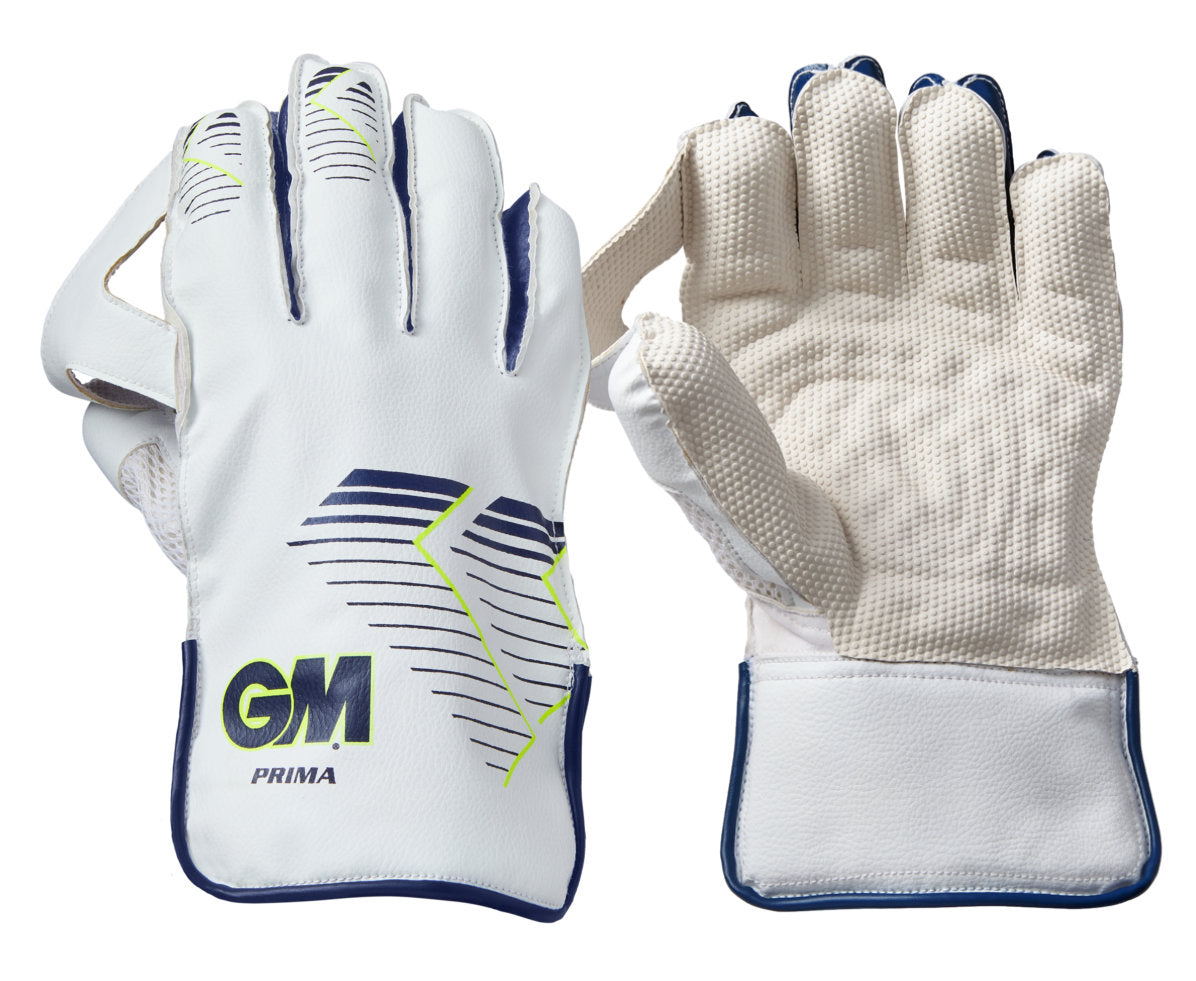 Gunn & Moore GM wicket keeper gloves Prima for cricket, padded gloves with grip and protection, shown in the image.