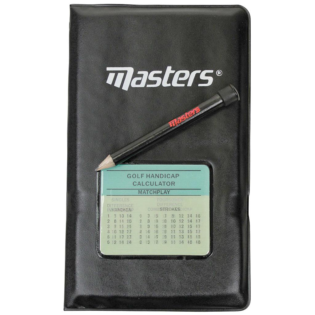 Masters D/L Score Card Holder for sporting goods, featuring a compact design with the Masters logo on a black and white holder.