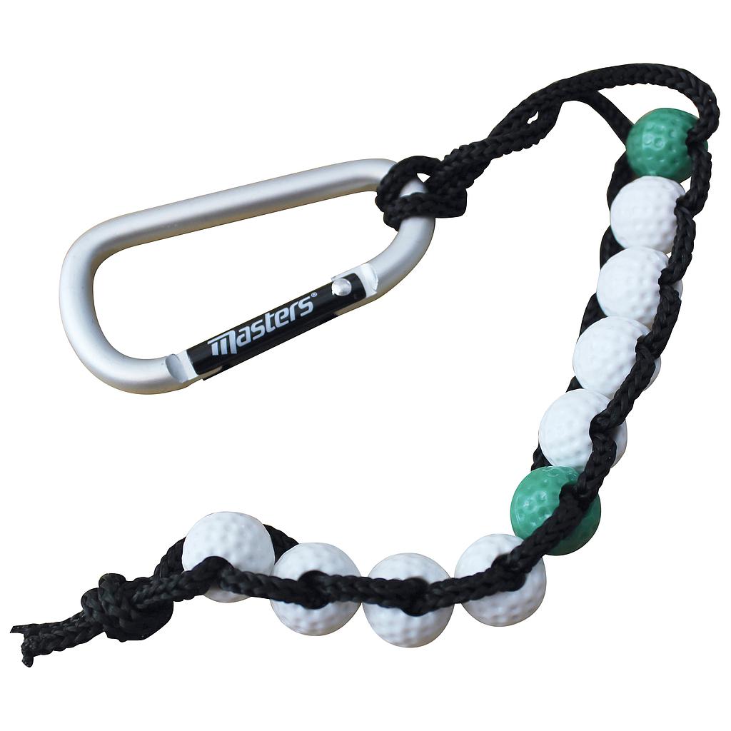 Masters Golf Bead Stroke Counter, a handheld sporting goods device with numbered beads for tracking golf strokes, brand logo visible.