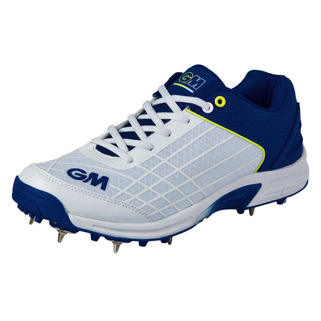 Gunn & Moore CRICKETGM Original Cricket Shoe with white and blue design, leather upper, and cushioned sole for cricket players.