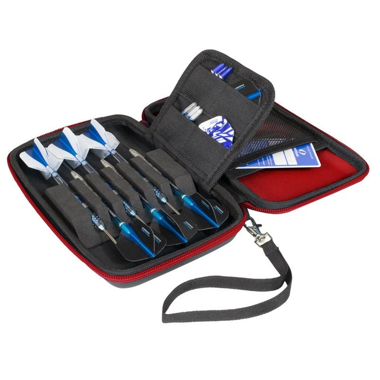 Harrows Blaze Pro black and red darts case, black and red protective case for storing darts and accessories.