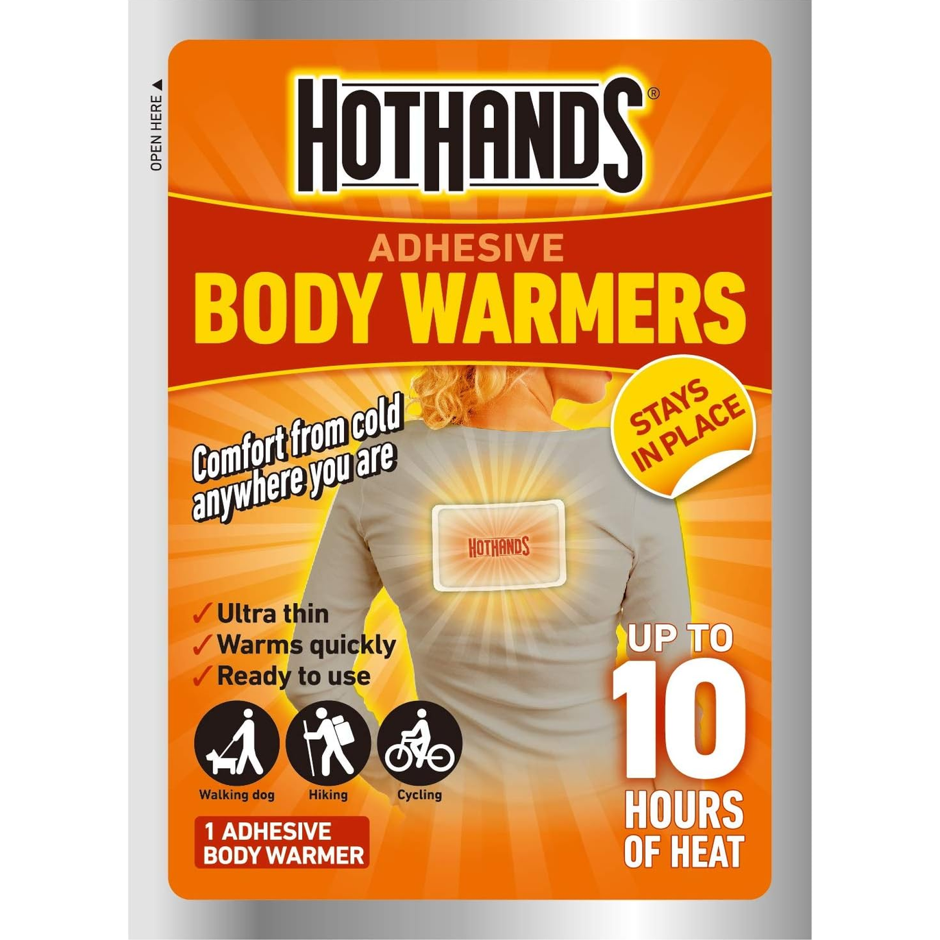 HotHands Adhesive Body Warmer from HotHands, showing a portable, adhesive hand and body warmer for outdoor activities and sports.