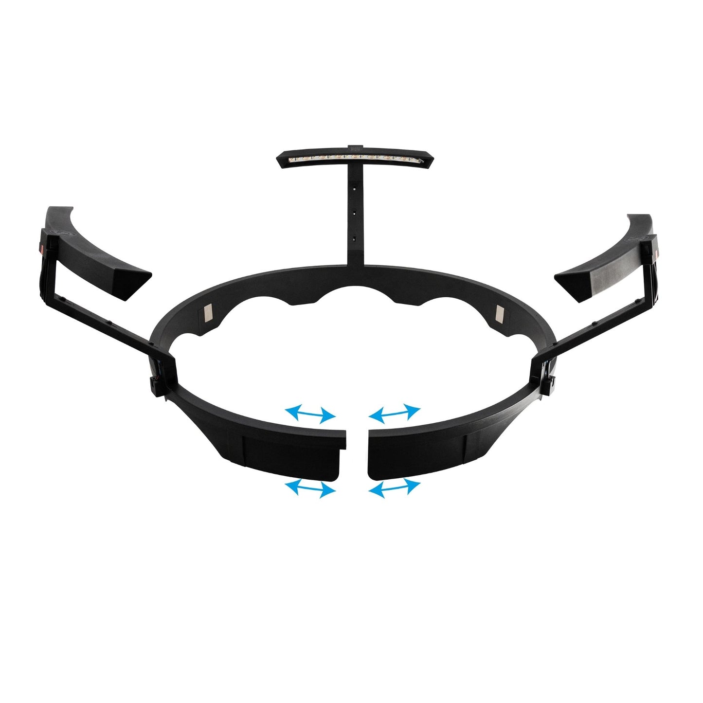 Harrows Trilight Ultra Bright LED dartboard lighting system, mounted on a dartboard for enhanced visibility during play